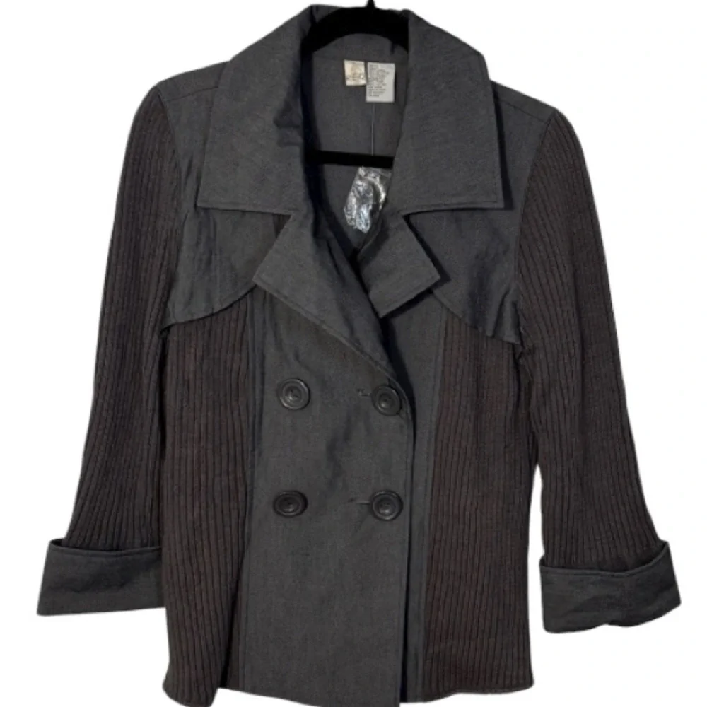 REQ Jacket Grey Double-Breasted Knit  3/4 Cuff Sleeve in Size L  NWT‎